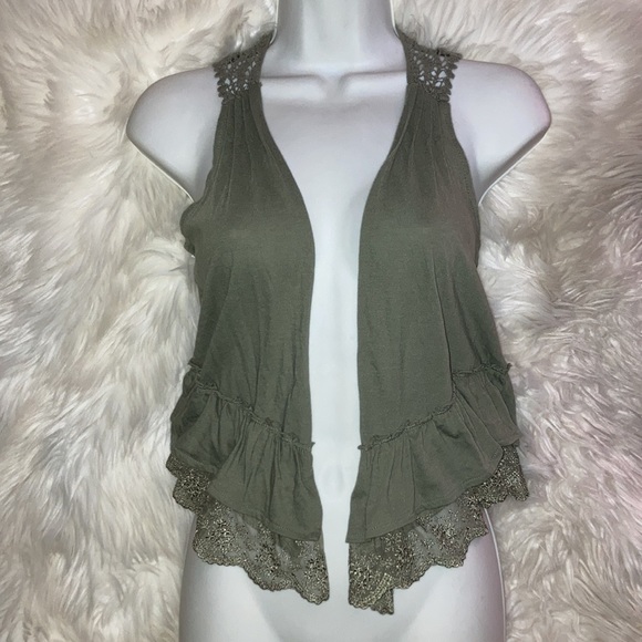DECREE Lightweight Boho Green Ruffle Vest L - Picture 9 of 9